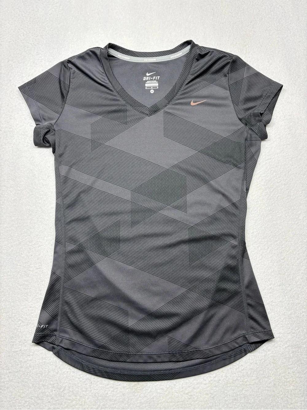 Nike Top Shirt Adult Gray Dri Fit V Neck Short Sleeve Tee Womens Medium